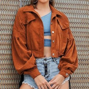 SHEIN Corduroy Button DownSleeve Cropped Jacket